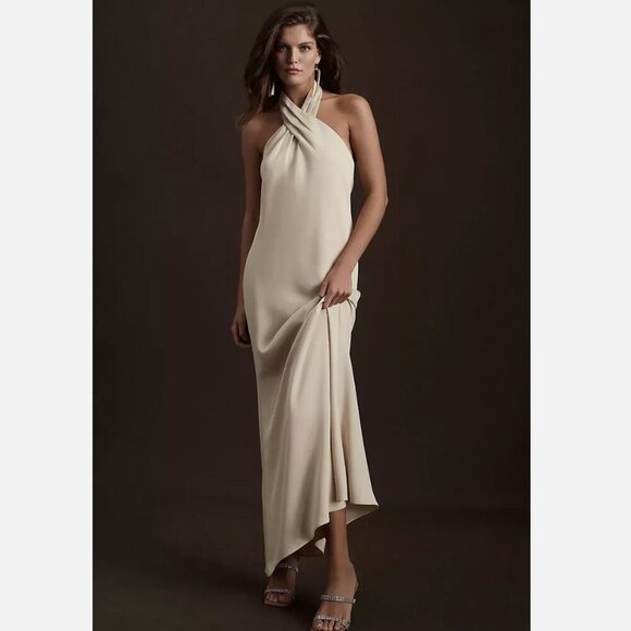 BHLDN Ruby Twist Halter Satin Gown - Picture 1 of 9